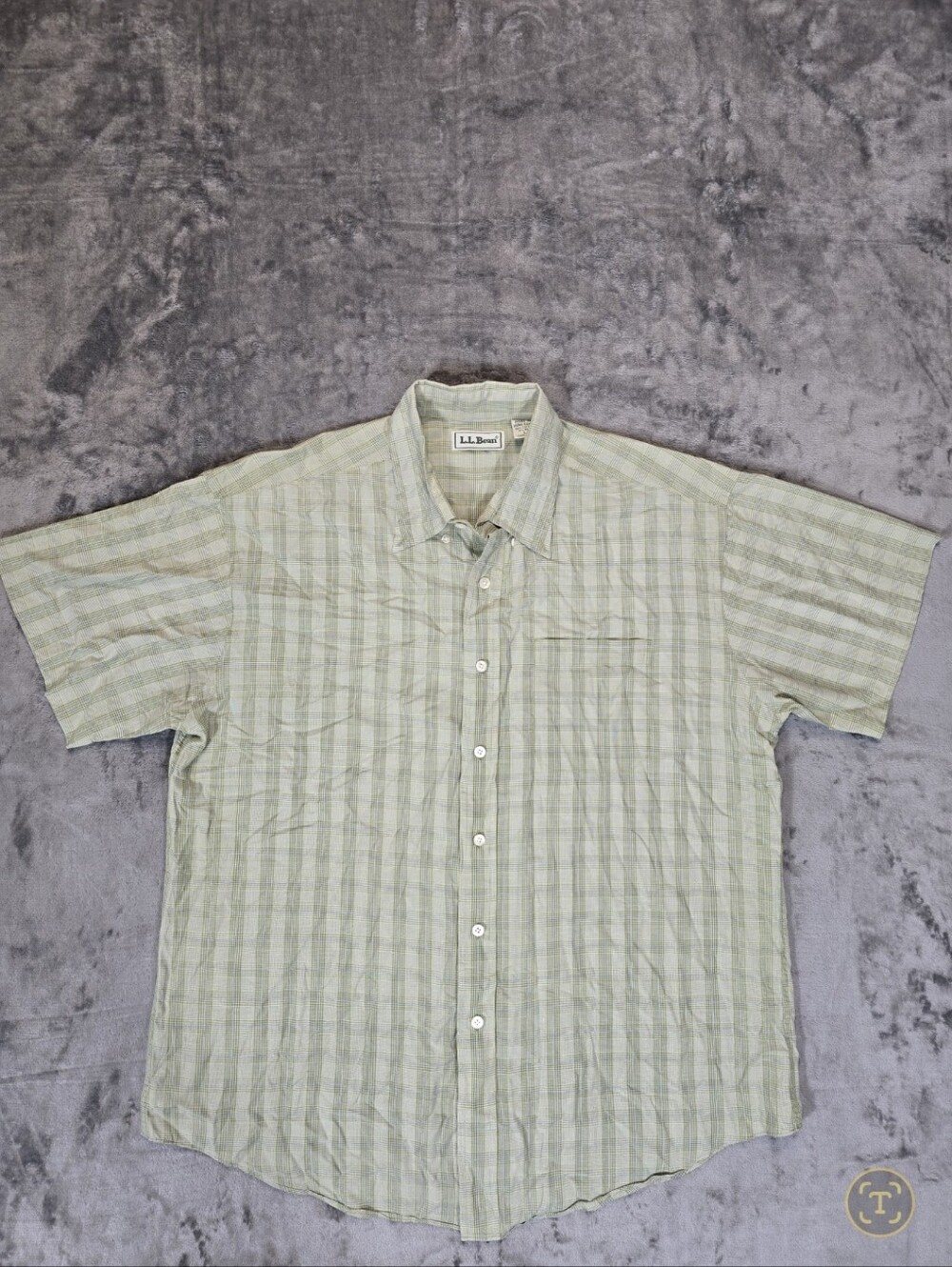 Vintage LL Bean Short Sleeve Button Up Shirt Size Large Green Checked